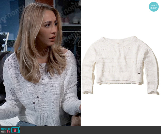 Hollister Cropped Distressed Sweater worn by Josslyn Jacks (Eden McCoy) on General Hospital