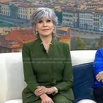 Jane Fonda’s green wrap jacket and pants on Today