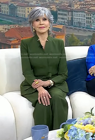 Jane Fonda’s green wrap jacket and pants on Today