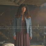 Jenna Perez’s denim jacket and purple floral dress on Good Trouble