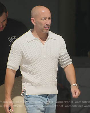 Jason’s white cable knit sweater on Selling Sunset