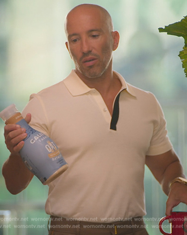 Jason’s white contrast polo on Selling Sunset