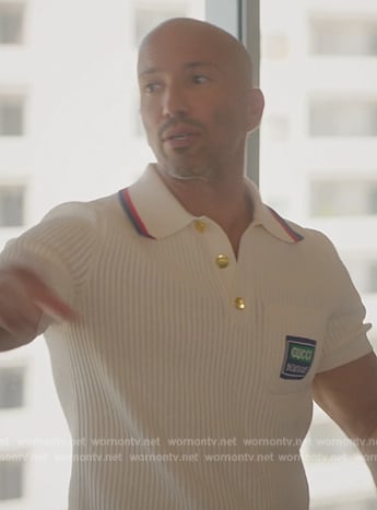 Jason’s white ribbed polo on Selling Sunset