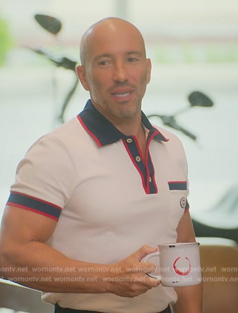 Jason’s white contrast polo on Selling Sunset