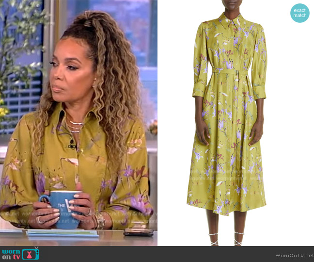 Jason Wu Floral Silk Elbow-Sleeve Midi Shirtdress worn by Sunny Hostin on The View