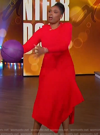 Jennifer’s red asymmetric dress on The Jennifer Hudson Show
