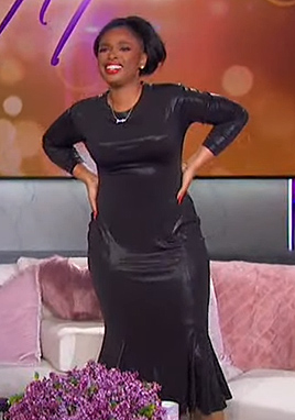 Jennifer’s black ruffle hem midi dress on The Jennifer Hudson Show