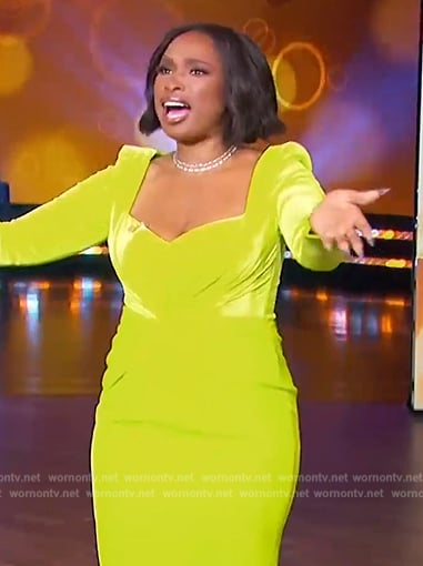 Jennifer’s yellow velvet twisted dress on The Jennifer Hudson Show