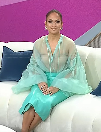 Jennifer Lopez’s green sheer blouse and leather skirt on Today