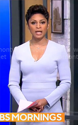 Jericka Duncan’s lavender v-neck dress on CBS Mornings