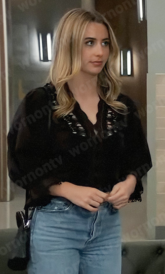 Josslyn’s black crochet top on General Hospital