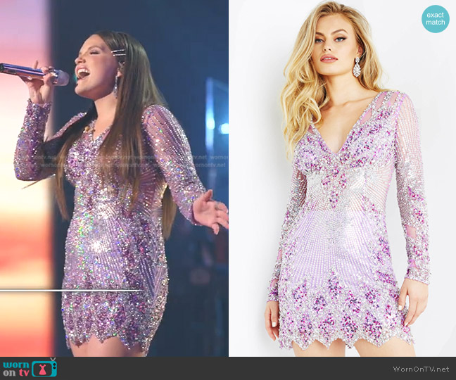 Jovani Long Sleeve V Neck Embellished Short Dress 27205 worn by Megan Danielle on American Idol