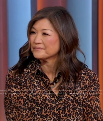Juju’s leopard print short sleeve blouse on Good Morning America