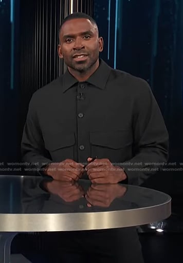 Justin’s black flap pocket shirt on E! News
