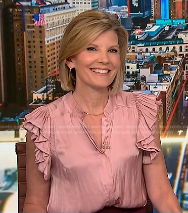 Kate Snow’s pink ruffle sleeve top on NBC News Daily