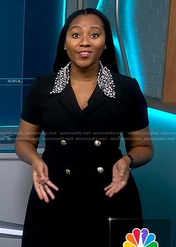 Kay Angrum’s black pearl embellished collar dress on NBC News Daily