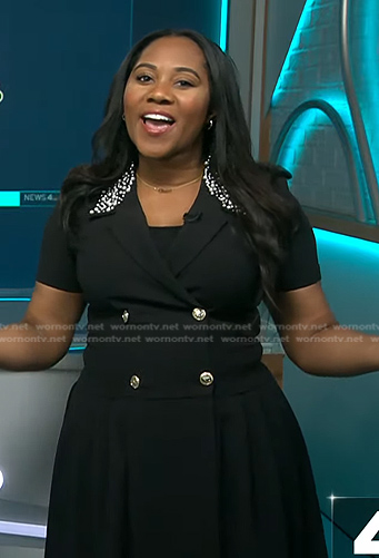 Kay Angrum’s black pearl embellished collar dress on NBC News Daily