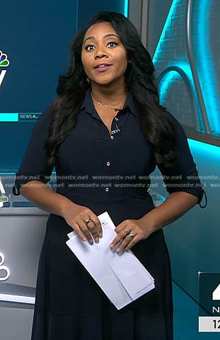 Kay Angrum’s navy belted shirtdress on NBC News Daily