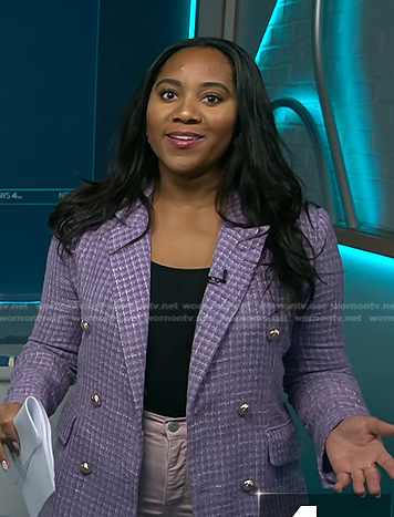 Kay Angrum’s purple plaid tweed blazer on NBC News Daily