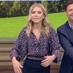 Kelly’s blue printed blouse on Live with Kelly and Mark