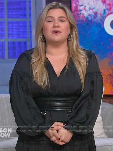 Kelly’s black ruffle trim blouse on The Kelly Clarkson Show
