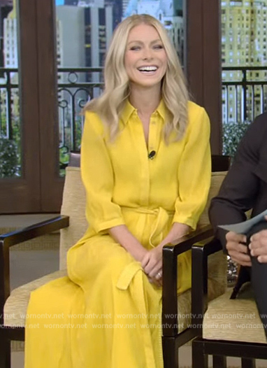 Kelly’s yellow tie waist shirtdress on Live with Kelly and Mark