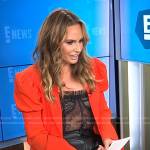 Keltie’s black mesh corset and orange puff sleeve blazer on E! News