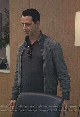 Kendall’s gray suede bomber jacket on Succession