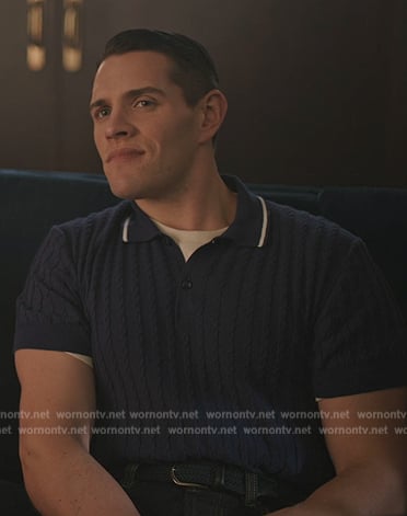 Kevin’s navy ribbed polo on Riverdale