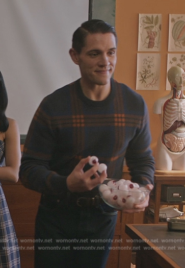 Kevin’s blue plaid sweater on Riverdale