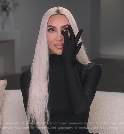 Kim’s black confessional top on The Kardashians