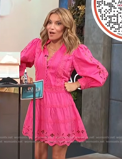 Kit’s pink embroidered mini dress on Access Hollywood
