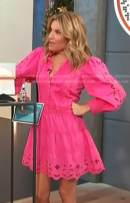 Kit’s pink embroidered mini dress on Access Hollywood