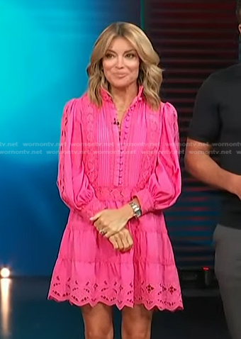 Kit’s pink embroidered mini dress on Access Hollywood