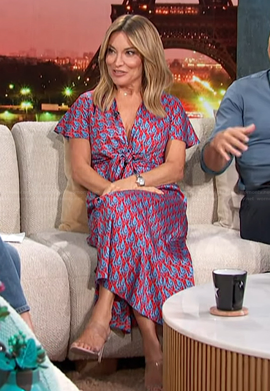 Kit’s blue and red cat print dress on Access Hollywood
