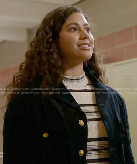 Kylie’s striped rib knit top on Chicago Fire