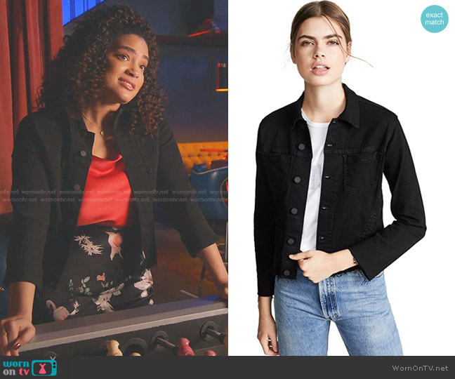 L'Agence Janelle Slim Raw Hem Denim Jacket worn by Natalia (Annelise Cepero) on 9-1-1