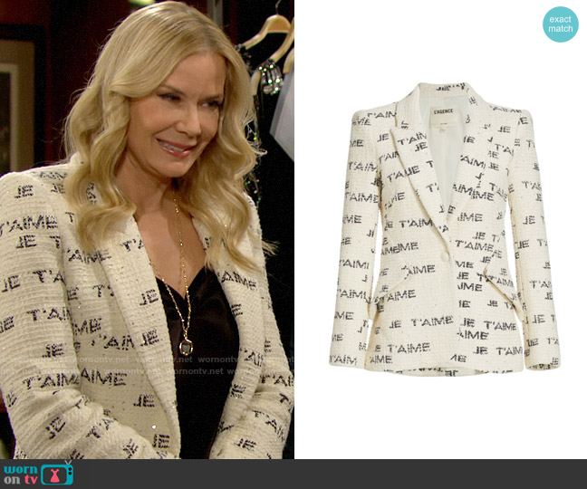 L'Agence Chamberlain Blazer in Ivory Black Jetaime worn by Brooke Logan (Katherine Kelly Lang) on The Bold and the Beautiful
