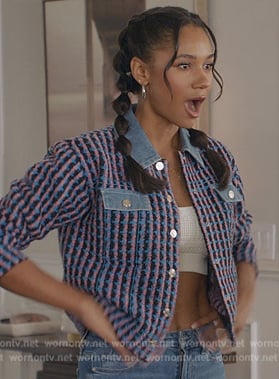 Layla’s blue tweed denim trim jacket on All American