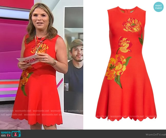 Lela Rose Scalloped Mini Dress with Floral Detail worn by Jenna Bush Hager on Today