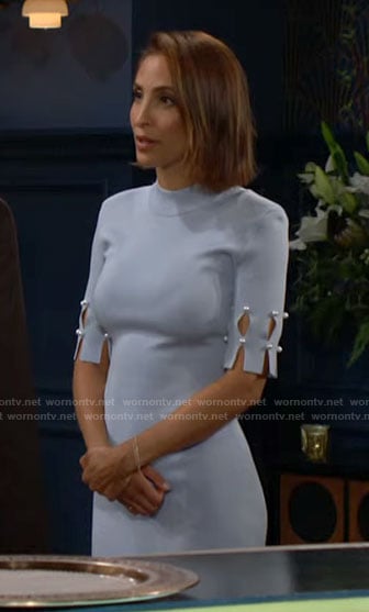 Lily’s light blue pearl detail dress on The Young and the Restless