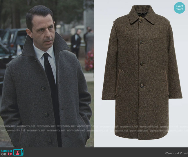 Lora Piana Savile cashmere-blend overcoat worn by Kendall Roy (Jeremy Strong) on Succession