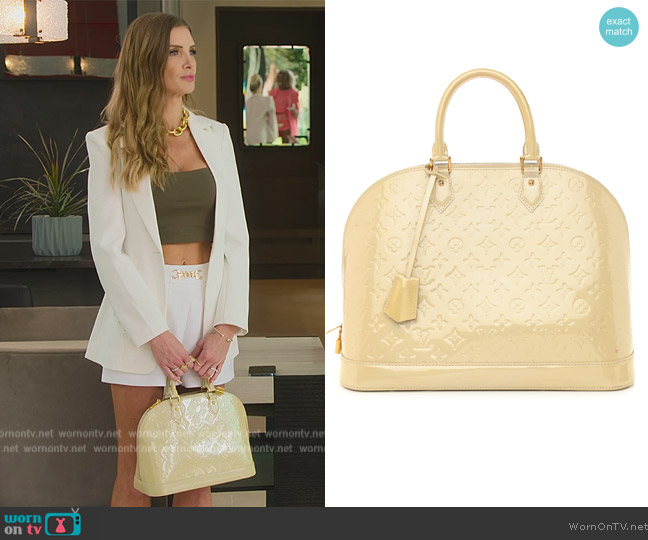 Louis Vuitton Vernis Alma GM Blanc Corail worn by Nicole Young on Selling Sunset