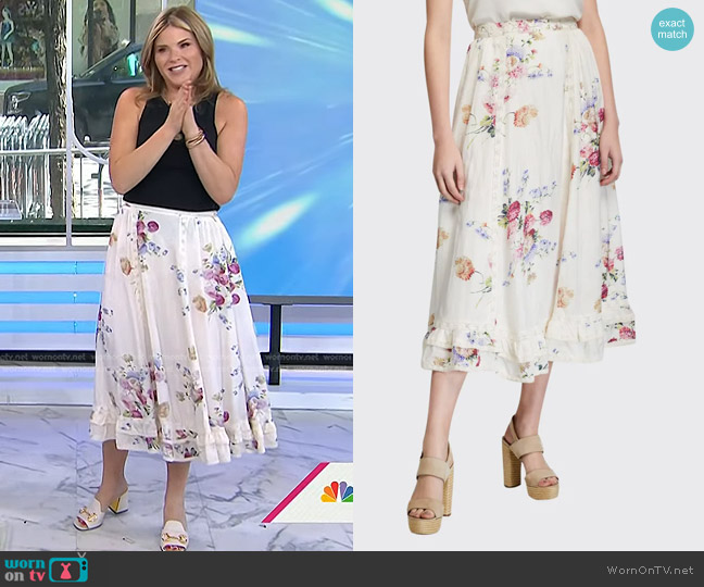 Loveshackfancy Navya Floral Silk Skirt with Lace worn by Jenna Bush Hager on Today
