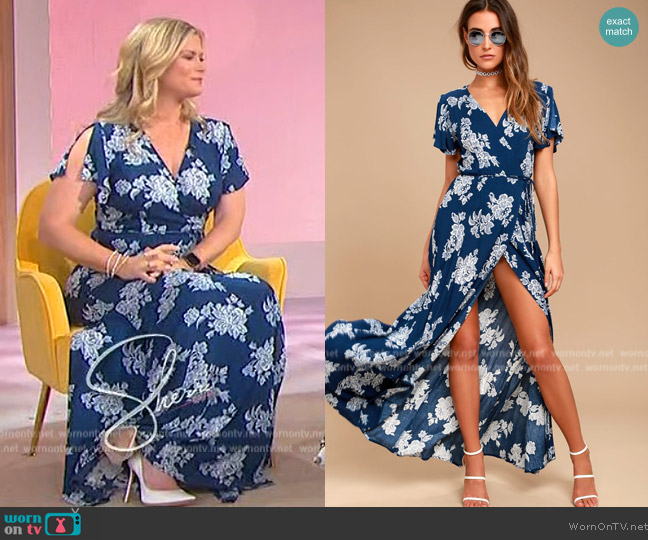 Lulus Heart of Marigold Navy Blue Floral Print Wrap Maxi Dress worn by Alison Sweeney on Sherri