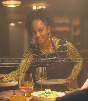 Mabel’s yellow striped long sleeve top on Good Trouble