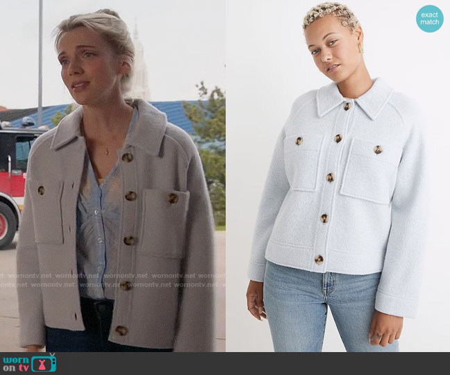 Madewell Crop Sweater Shirt-Jacket worn by Sylvie Brett (Kara Killmer) on Chicago Fire