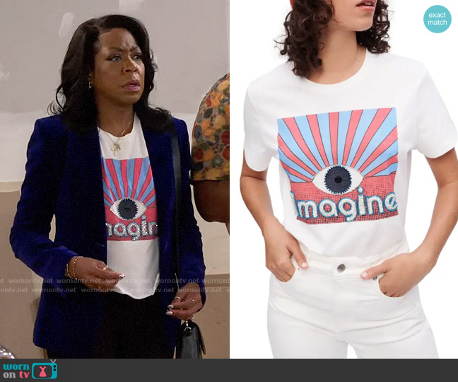 Maje Vision Embellished Tee worn by Tina Butler (Tichina Arnold) on The Neighborhood