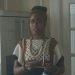 Malika’s crochet colorblock knit sweater on Good Trouble