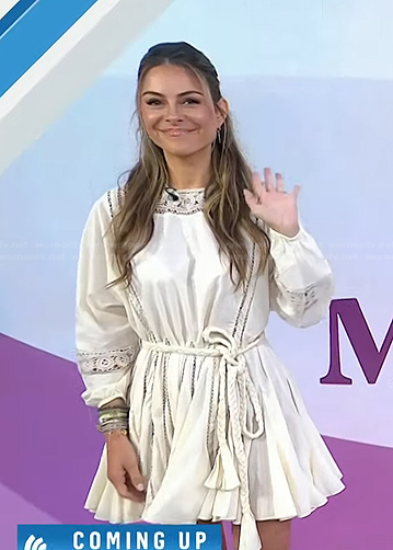 Maria Menounos’s white lace inset mini dress on Today